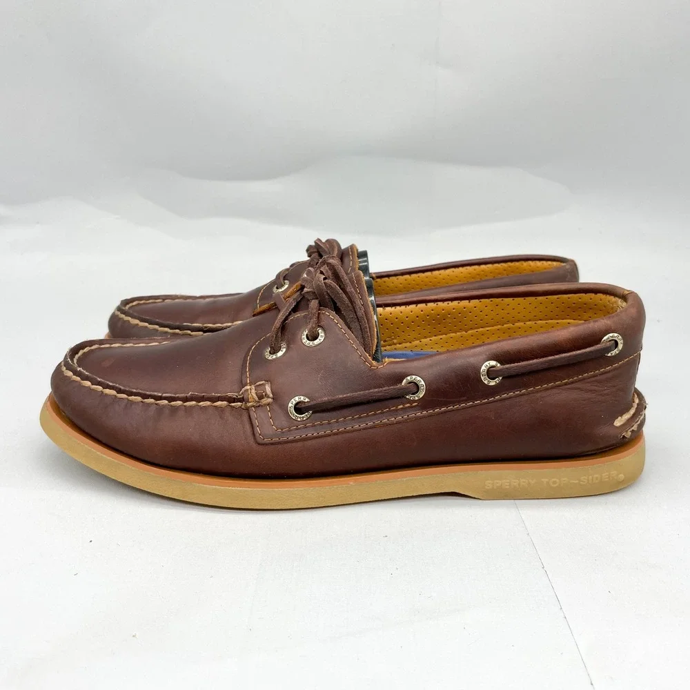 Sperry Mens 8 Gold Cup Authentic Original Boat Shoes Brown Leather Preppy Casual